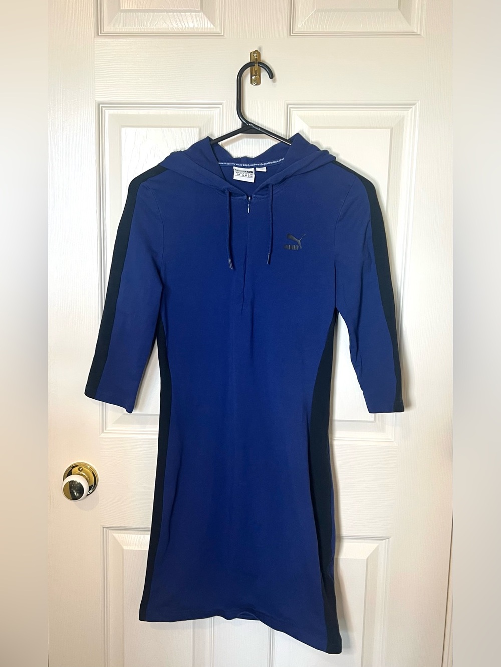 Puma Royal Blue Midi Hoodie Dress with Black Side Panels